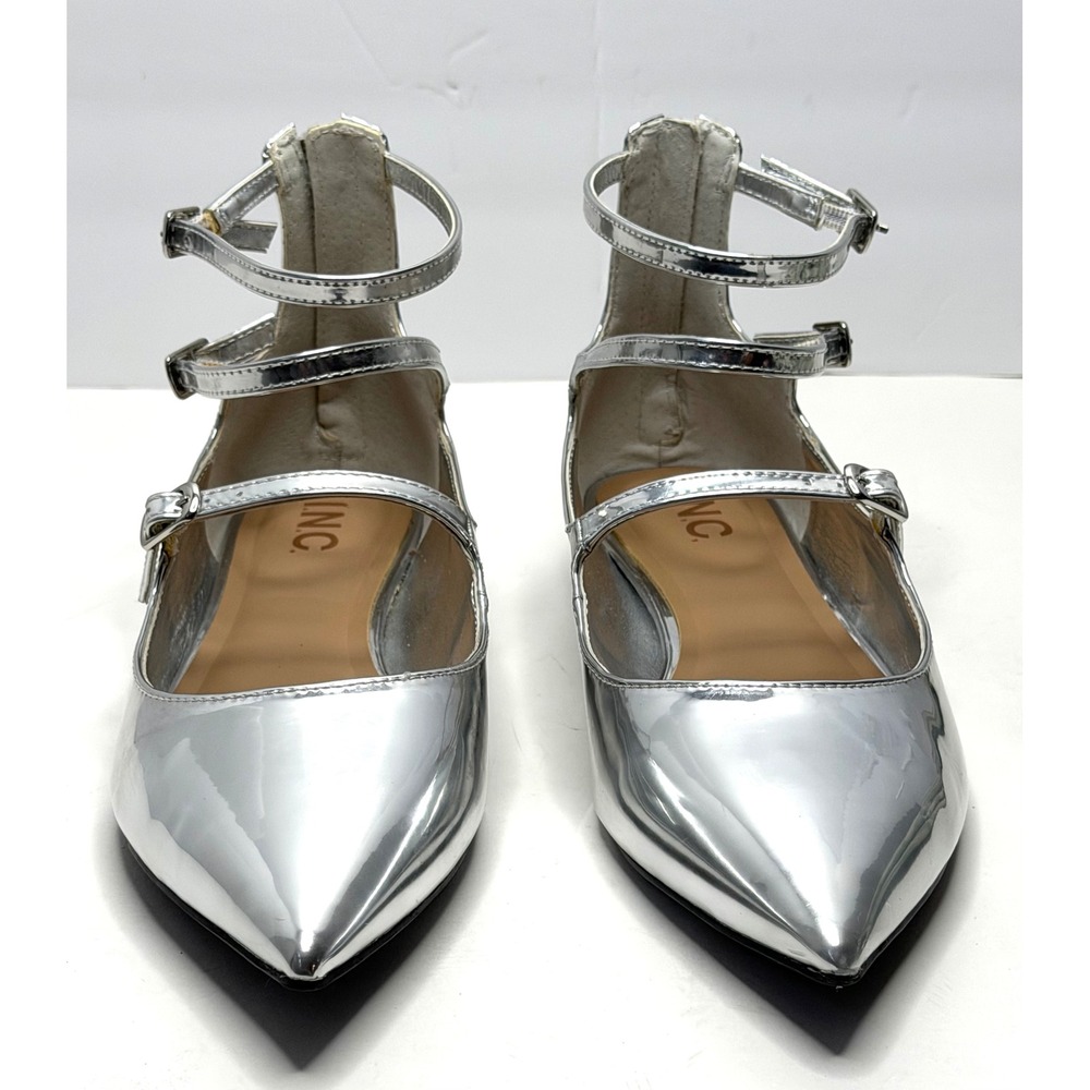 I.N.C. International Concepts Valan Triple-Strapped Flats Silver Size 9M NWT/BOX